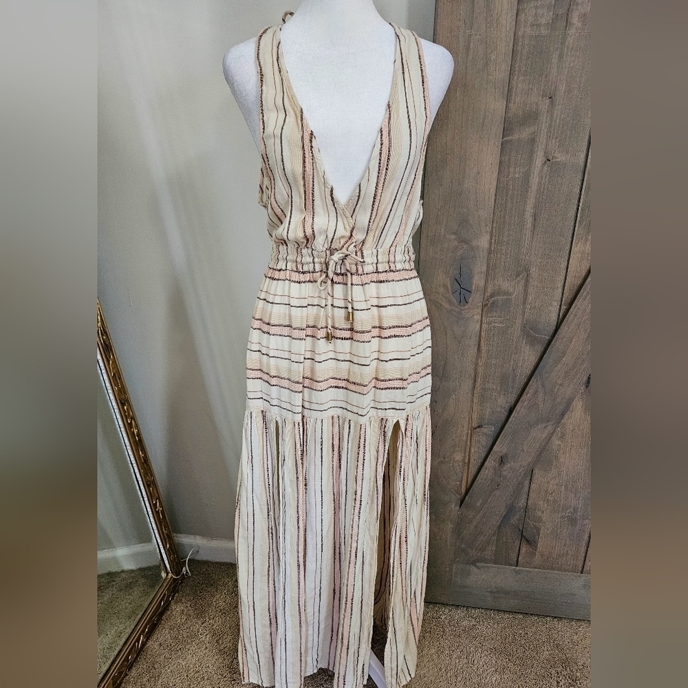 L*Space Emma Sunsoaked Stripe Plunge Cover-Up Maxi Dress Size Small - Picture 3 of 15